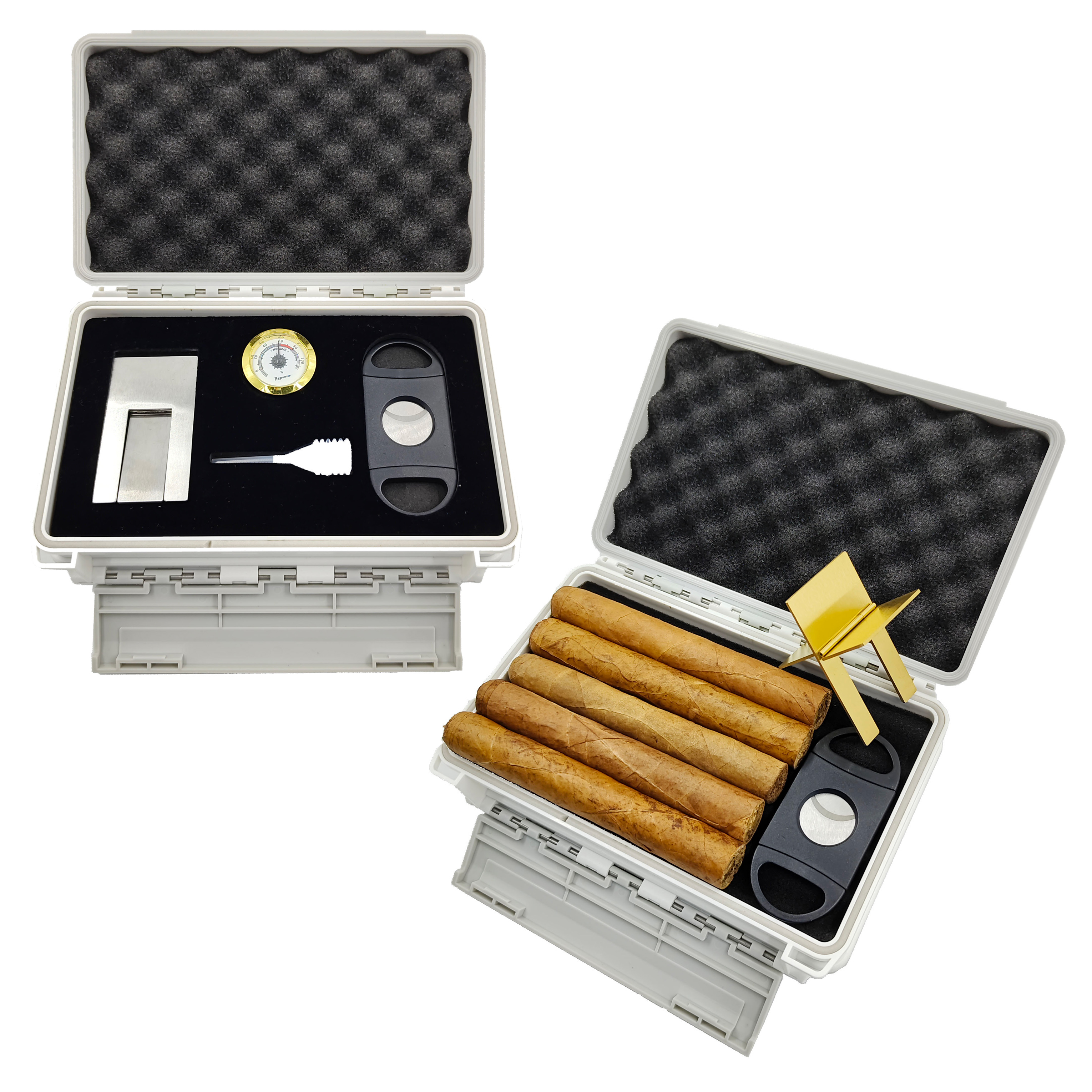 Double door cigar travel case hard plastic durable cigar humidor cigar